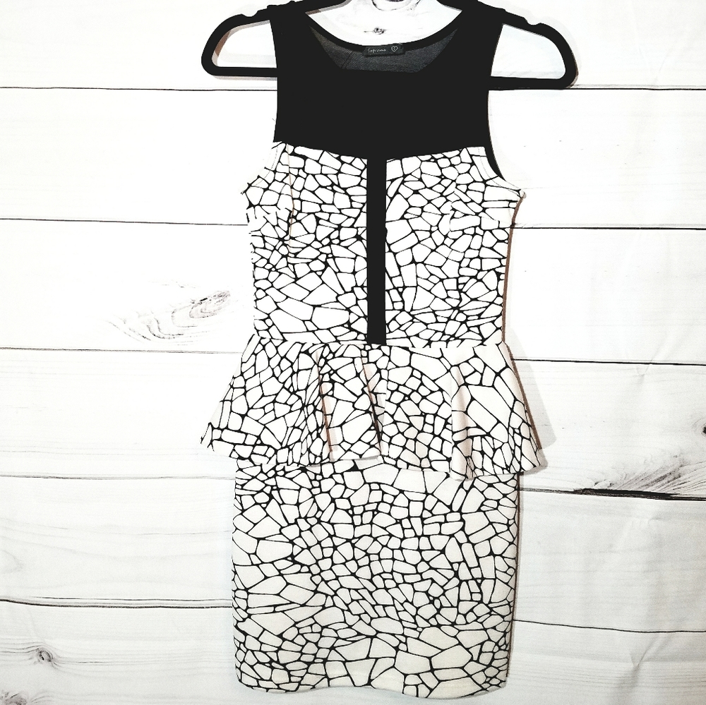 Soprano Black & White Peplum Mini Dress